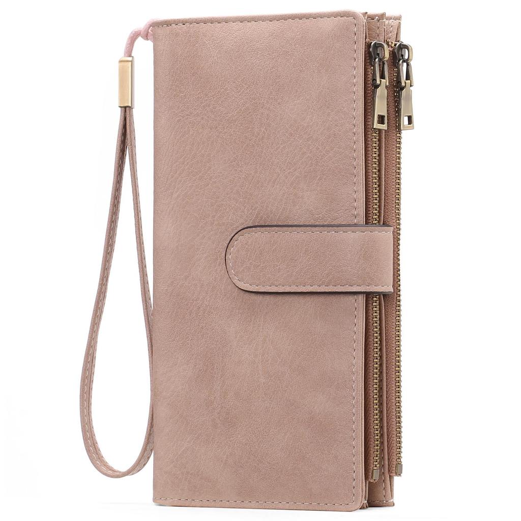 Women's RFID-Blocking Tri-Fold Retro Clutch Wallet