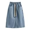 DIMANAF 2025 Plus Size Summer Denim Skirts Women Thin Elastic Casual Fashion A-Line Jeans Skirt High Waist