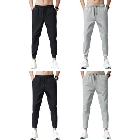 Men Ninth Pants Solid Color Drawstring Soft Fabric Multi Pockets Men Sweatpants Daily Clothes
