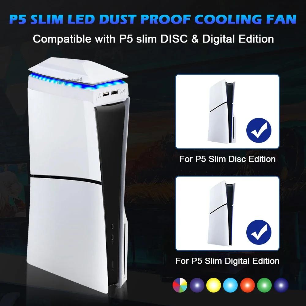 Ventola di Raffreddamento Superiore per PS5 Slim con Luce LED RGB Radiatore Host di Gioco Ventola di Raffreddamento Superiore Antipolvere per Console PS5 Slim