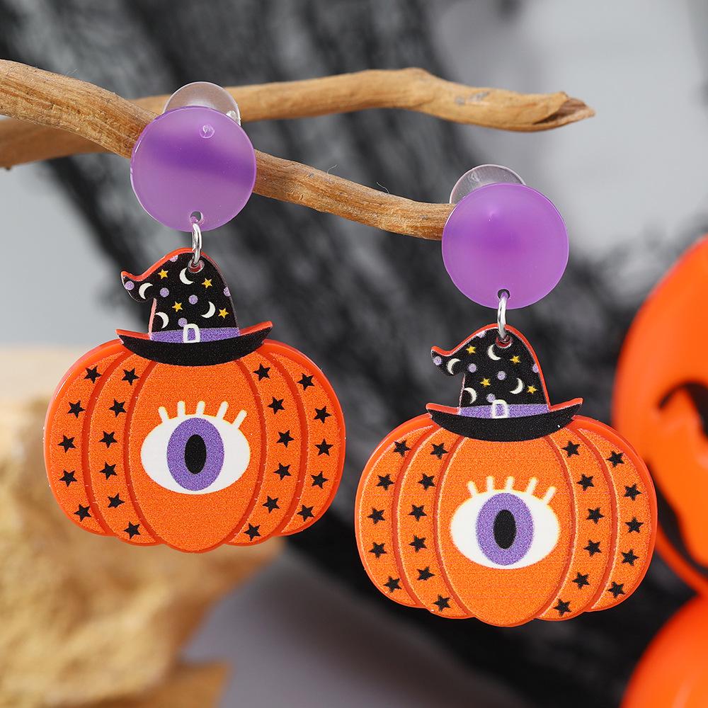 European & American Halloween Pumpkin Cartoon Acrylic Stud Earrings