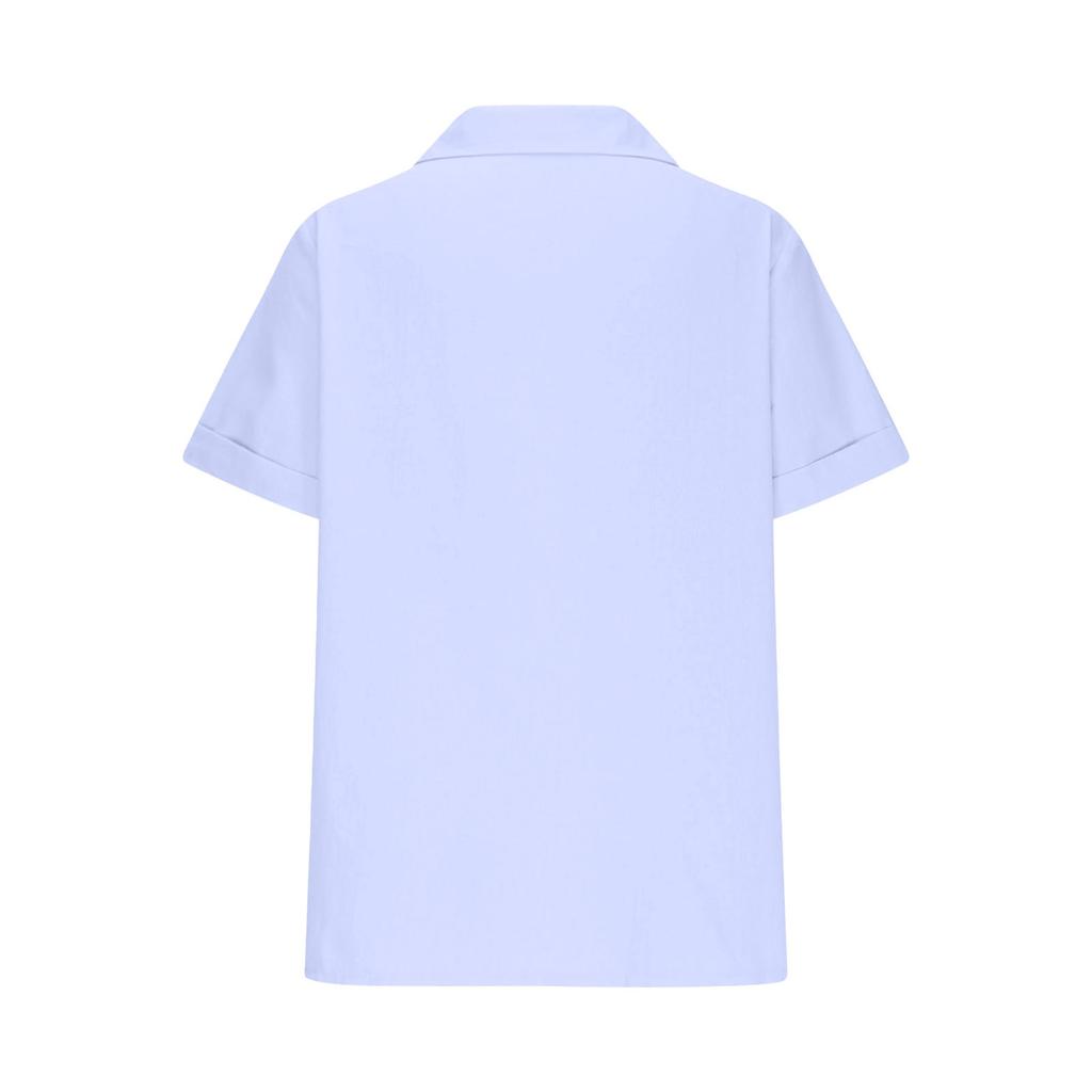 Women's Fashionable Casual Solid Color Pocket Batfly Sleeve Cotton Linen Button Up Shirt Top