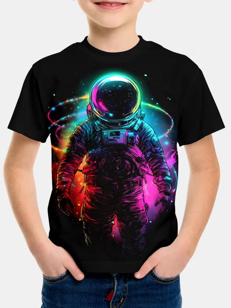 Jungen Kinder Kleidung Stylisch Cartoon Weltraum Astronaut Grafik T-Shirts Jungen Mädchen Sommer Kurzarm Outdoor Kleidung für Kinder