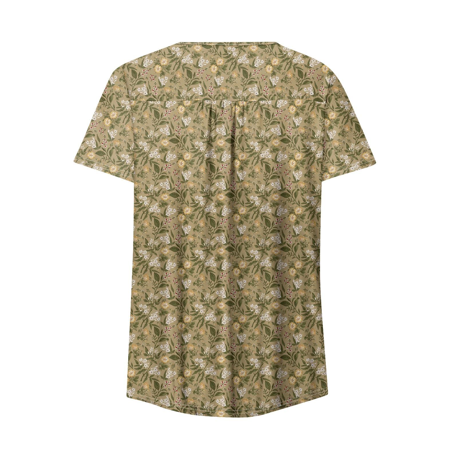 Женская модная повседневная футболка с v-образным вырезом и цветочным принтом — фото 5