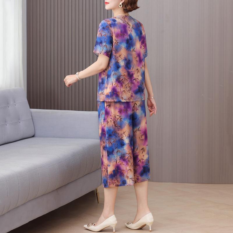 Elegante 2-teilige Sets Damen Sommerkleidung Vintage Lockerer Druck Übergröße Hosenanzüge