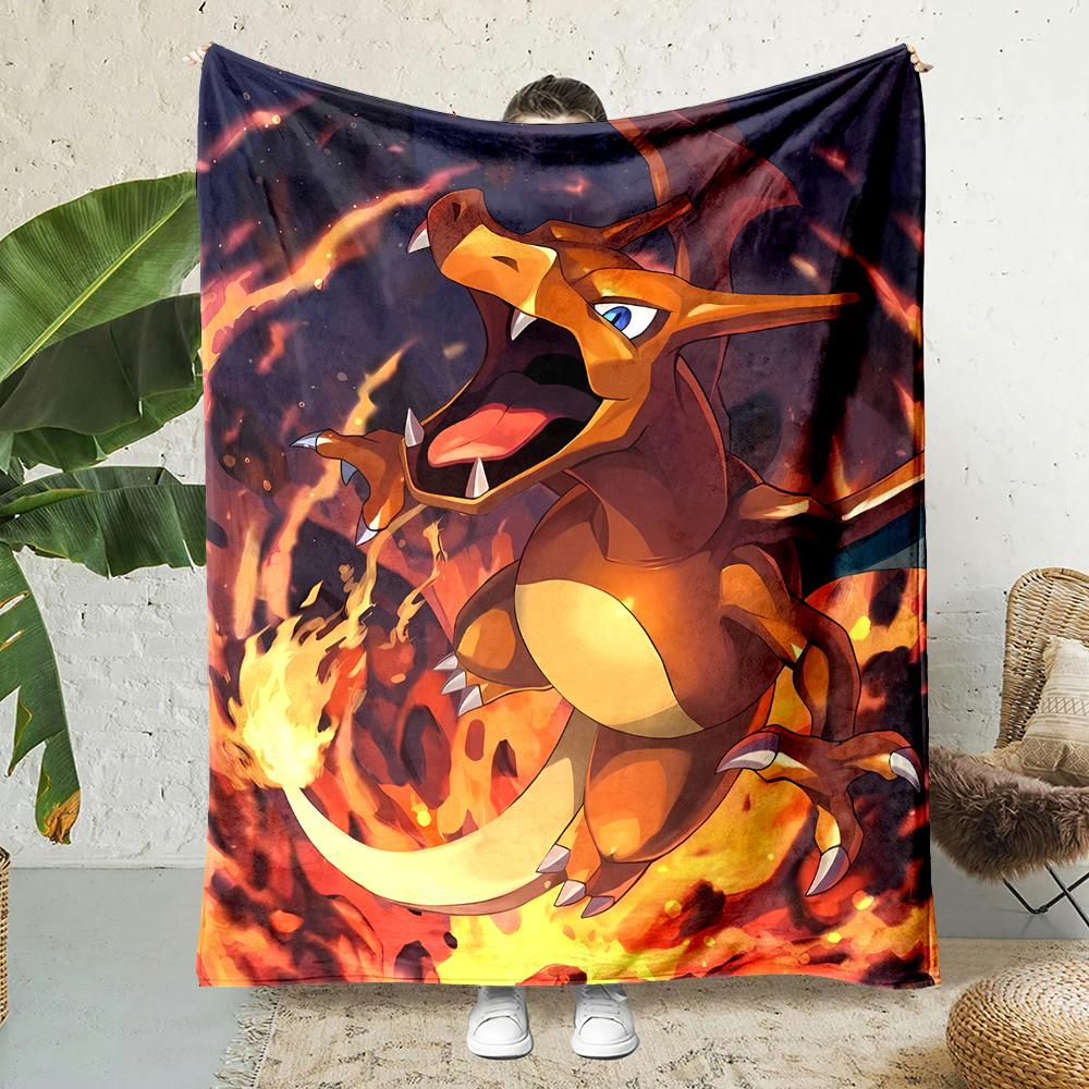 1PC Japanese Cartoon Pokemon Charizard Dragon Fluffy Soft Flannel Blanket Sofa Adult Blanket Office Lunch Break Blanket Gift