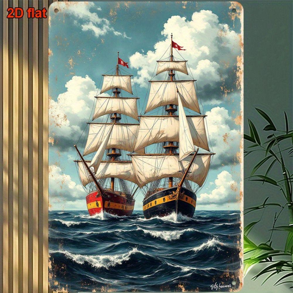 Vintage Nautical Metal Wall Art, Old Sailing Ship Pirate Decor, Home Wall Decor