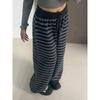GLYDE Harajuku Contrast Color Stripe Wide Leg Trousers Vintage Grunge Loose Knitted Casual Pant Y2k Aesthetic Women Straight Pants