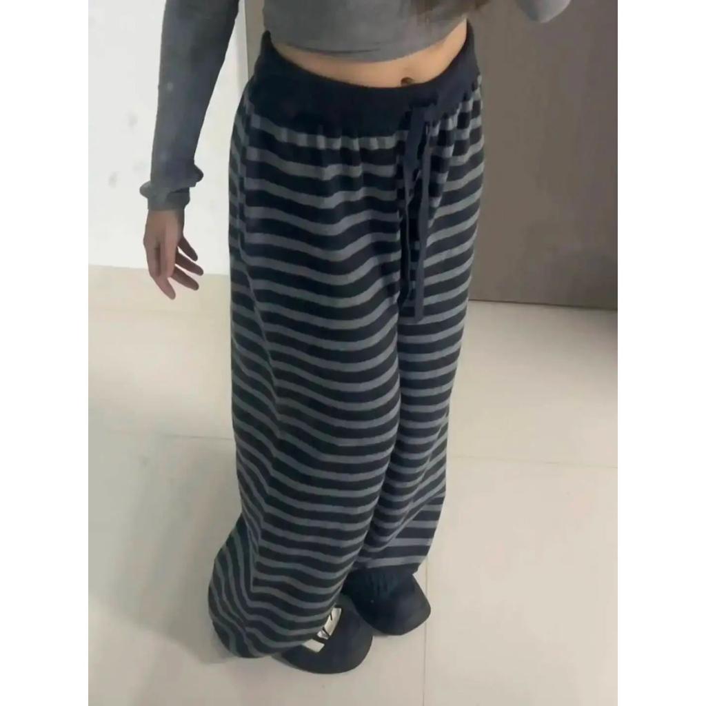 GLYDE Harajuku Contrast Color Stripe Wide Leg Trousers Vintage Grunge Loose Knitted Casual Pant Y2k Aesthetic Women Straight Pants