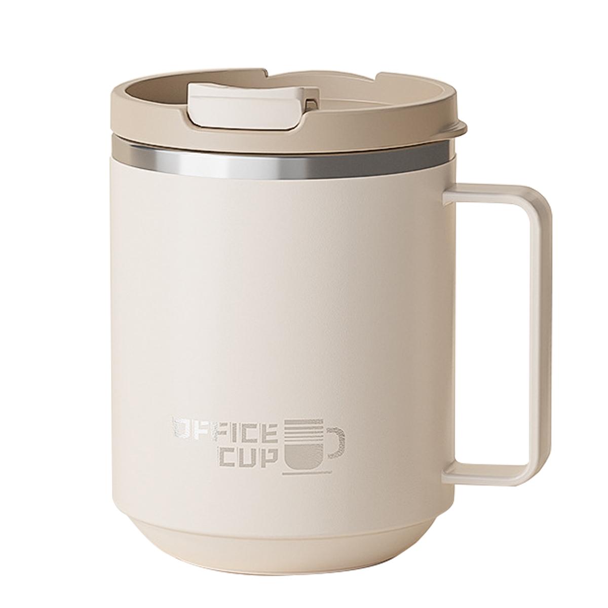 

WORTHBUY 304 Нержавеющая сталь Изолированная кружка для кофе с двойными стенками с ручкой Портативный герметичный стакан для воды Большой емкости Чашка для питья 401-500ml бежевый