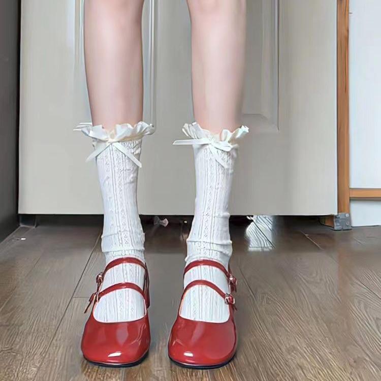 Women's French Lace Bow Socks - Breathable, Thin Spring/Summer Lolita Calf Stockings