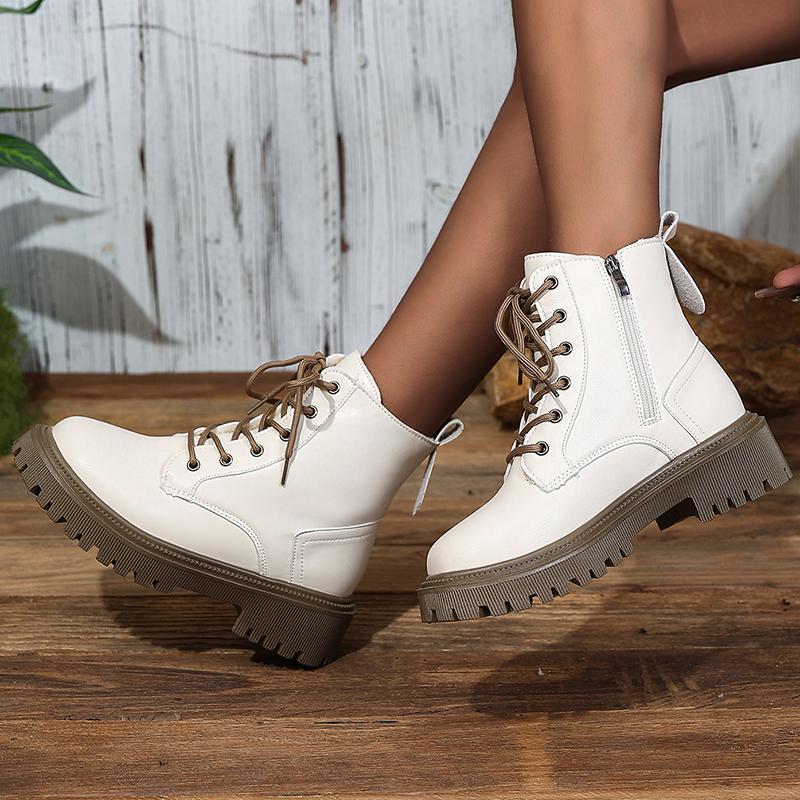 Fashion 2025 Lace Up Platform Ankle Boots for Women Autumn Winter Warm Plush Short Booties Mujer Plus Size Thick Sole Motorcycle Boots