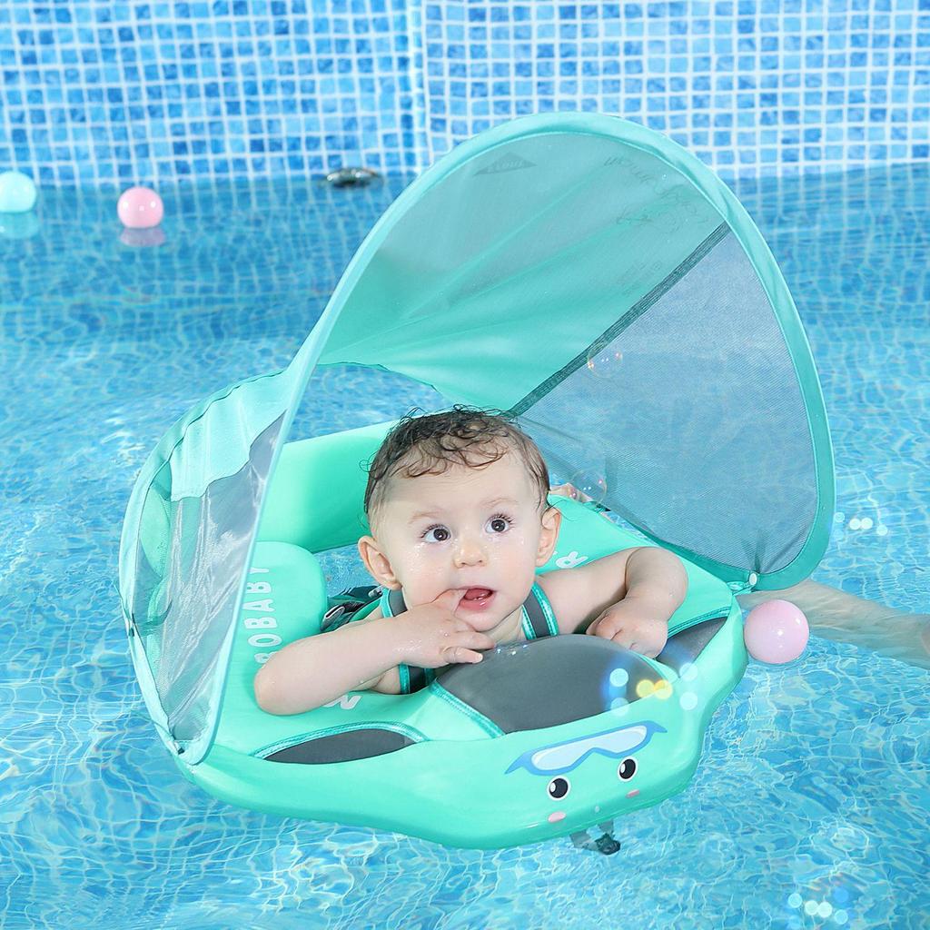 Man Bao Inflatable Baby Swimming Ring with Sunshade, Padded Underarm Vest for 0-3 Year Olds