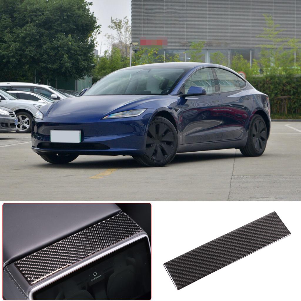 Carbon Fiber Center Armrest Box Rear Panel Sticker Trim For Tesla Model 3 23-24