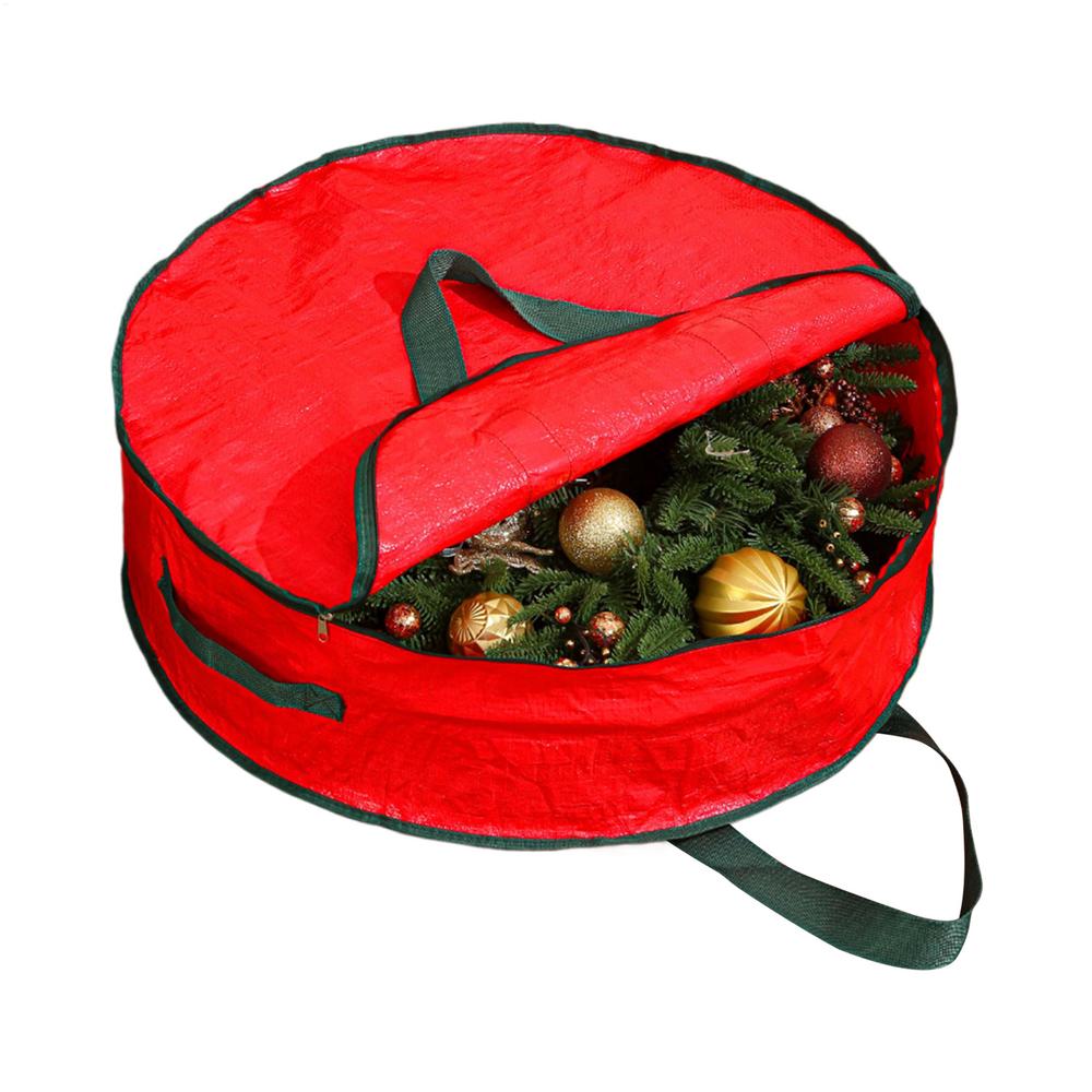 

Waterproof and Dustproof Holiday Wreath Storage Bag with Handle, Christmas Wreath Storage Bag, Portable Foldable Round Storage 24in красный