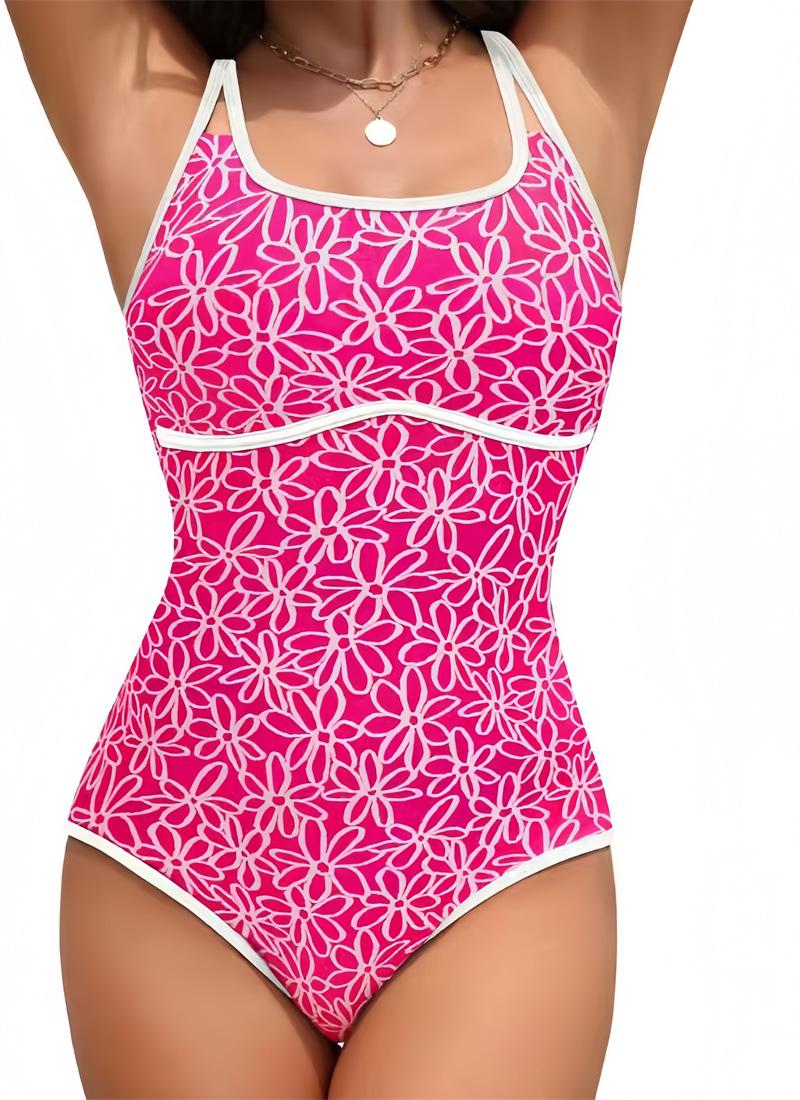 2026 European Sexy Print Slimming One-Piece Swimsuit for Women XL фуксия
