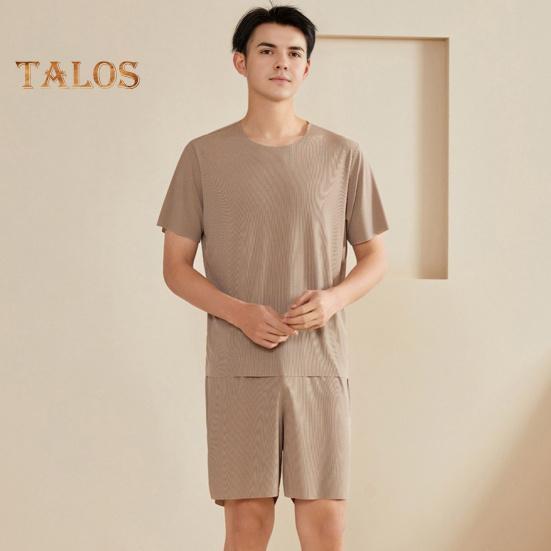 2Pcs/Set Men Pajamas Set O-Neck Short Sleeve T-shirt Elastic Waist Shorts Set Solid Color Home Clothing Suit