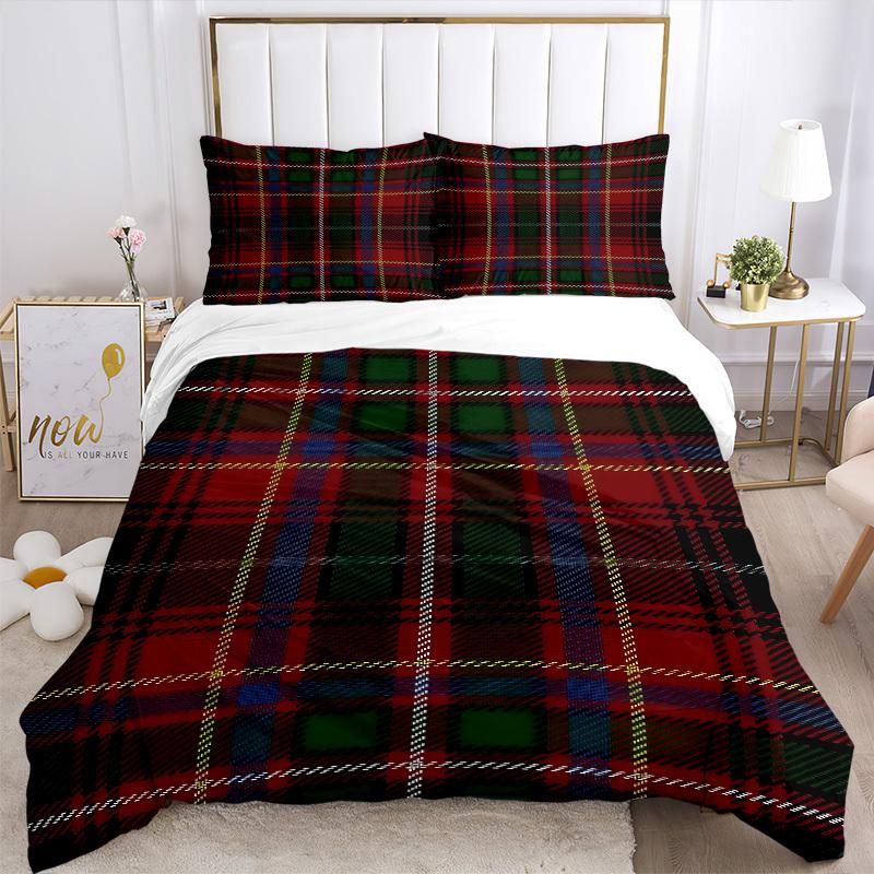 3Pcs Plaid Pattern Printed Bedding Set, Breathable And Soft, Machine Washable, Christmas Gift, Suitable for Bedroom Decoration, 15149