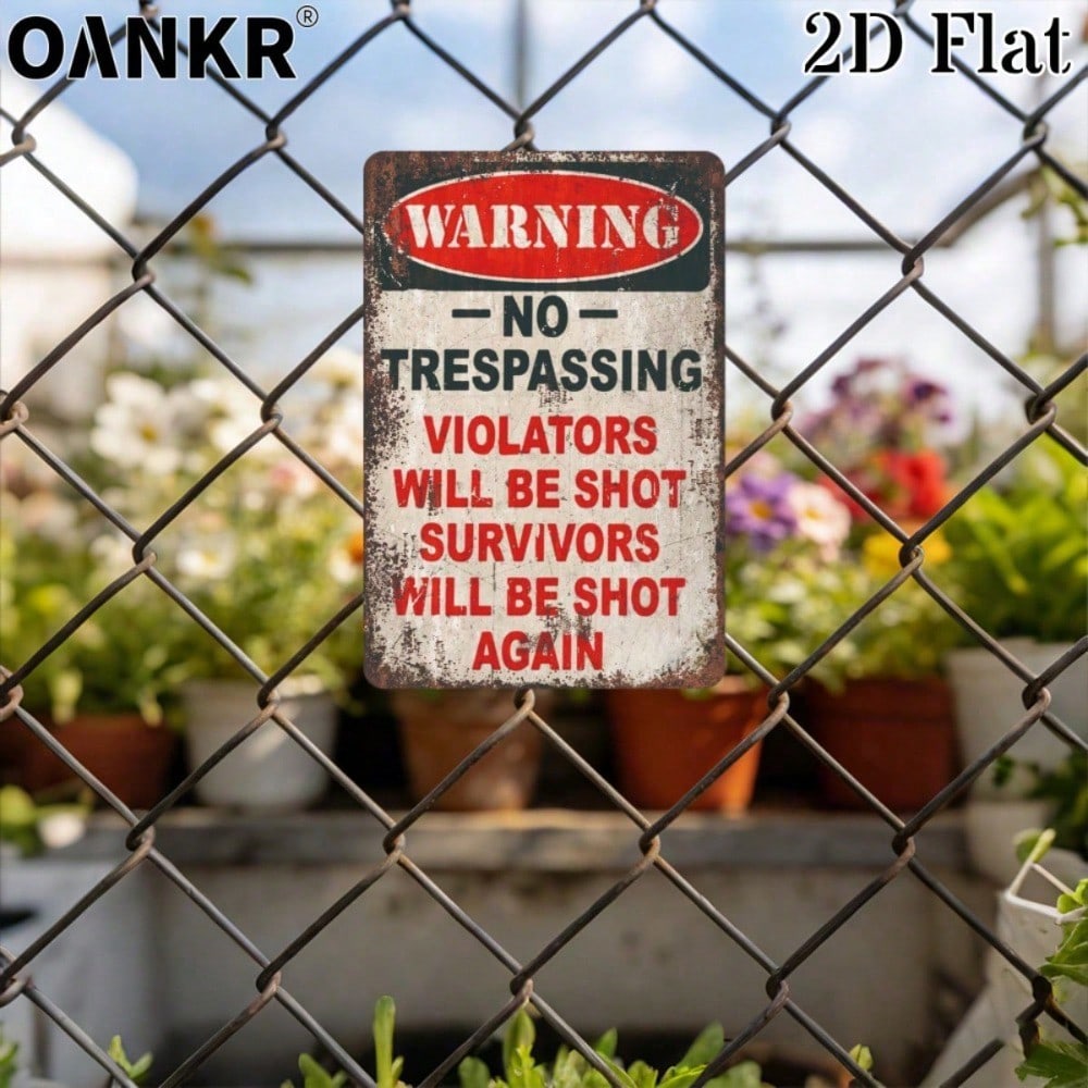 Vintage Metal Tin Sign No Trespassing Violators Will Be Shot Survivors Will Be Shot Again 12x8 In