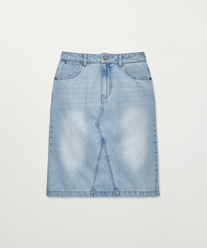 Seteo (W) Washed Denim Midi Skirt Light Blue