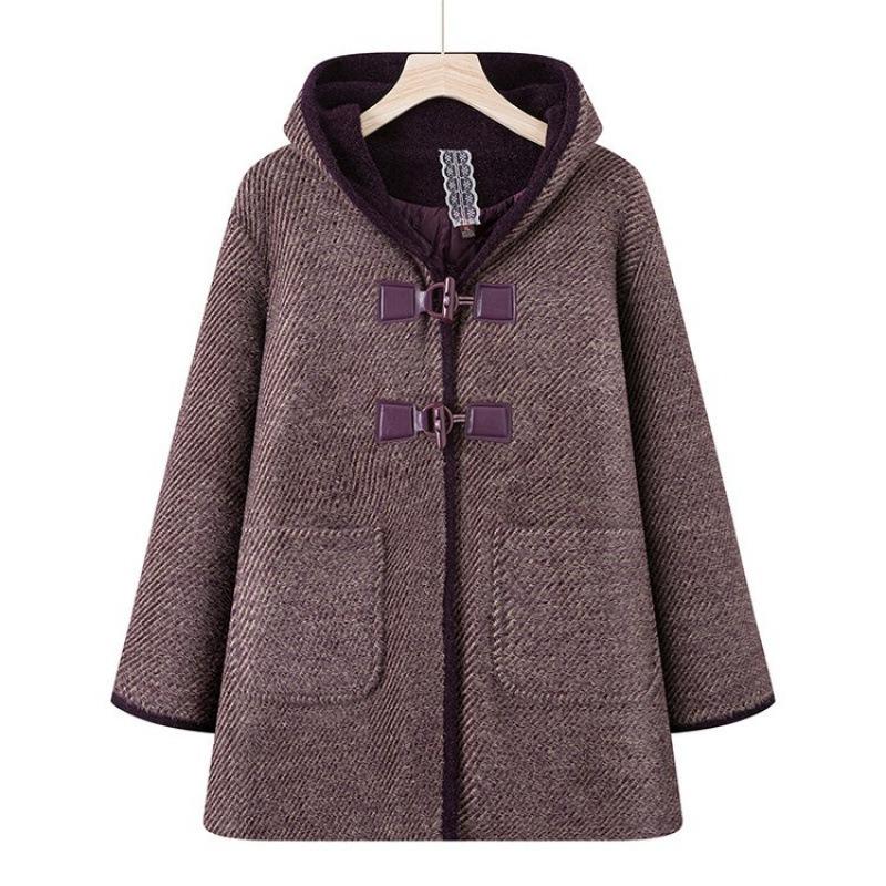 Middle-aged and old women's clothing winter high-end padded thickened hooded jacket versatile large-size wife's simple loose coat
