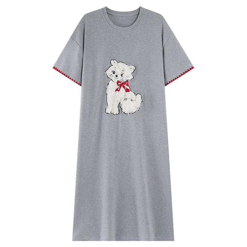 Pure Cotton Short-sleeved Nightdress with Chest Pad, Women's Summer Thin Cartoon Cute Girl Loungewear Suit Can Be Worn Outside