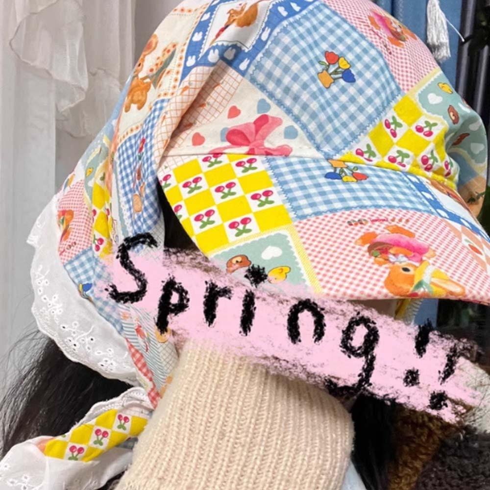 Rural Style Headscarf Baseball Hat Lace Triangle Headscarf Hat Scarf Peaked Cap  Summer Outing