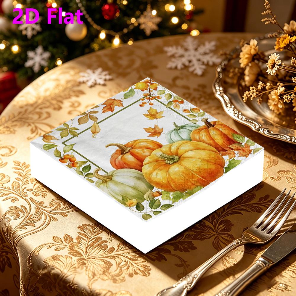 20pcs Disposable Napkins with Pumpkin, Maple Leaves Pattern Print for Wedding,Parties,and Daily Use for Thanksgiving Fall Christmas Table Decoration