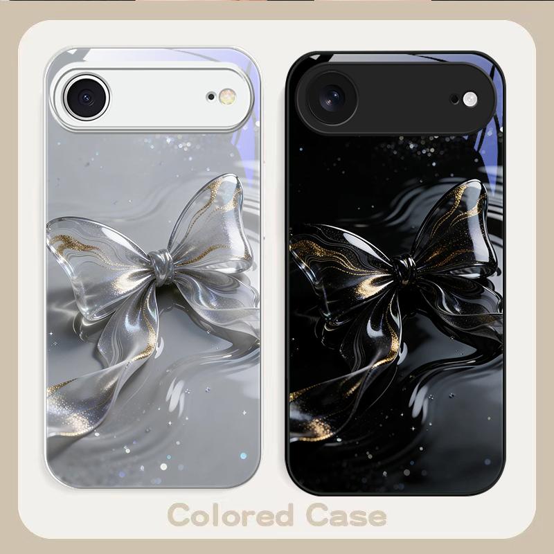 Transparent crystal bow For iPhone 17 Air 16E 15 14 13 Plus 12 mini 17 Pro Max 11Pro XR X 16E 7 8 11 Tempered Glass Phone Case