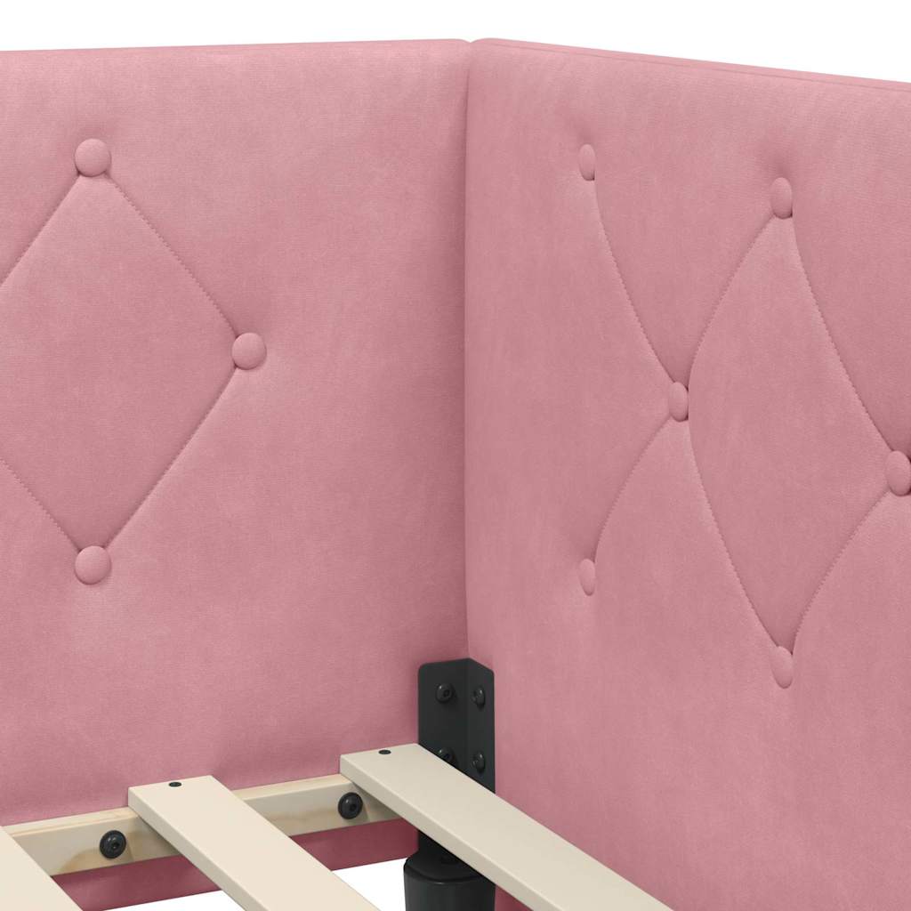 Corner Bed Frame Pink 80 X 200 Cm Velvet