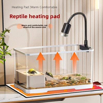 Small Turtle Habitat Tank with Heating Pad and Basking Light Constant Temperature Reptile Hibernation Box Complete Pet Ecosystem