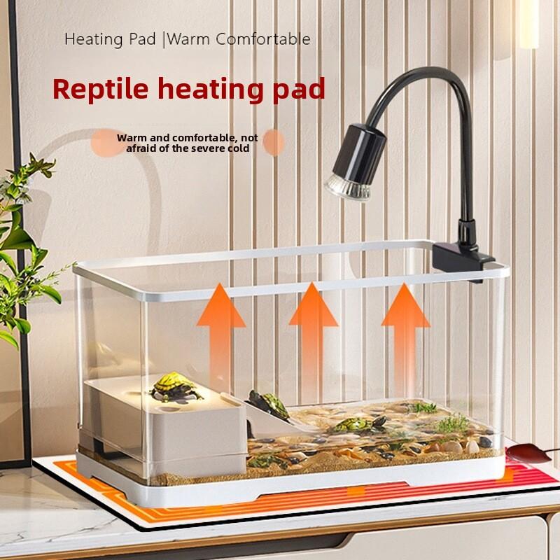 Small Turtle Habitat Tank with Heating Pad and Basking Light Constant Temperature Reptile Hibernation Box Complete Pet Ecosystem