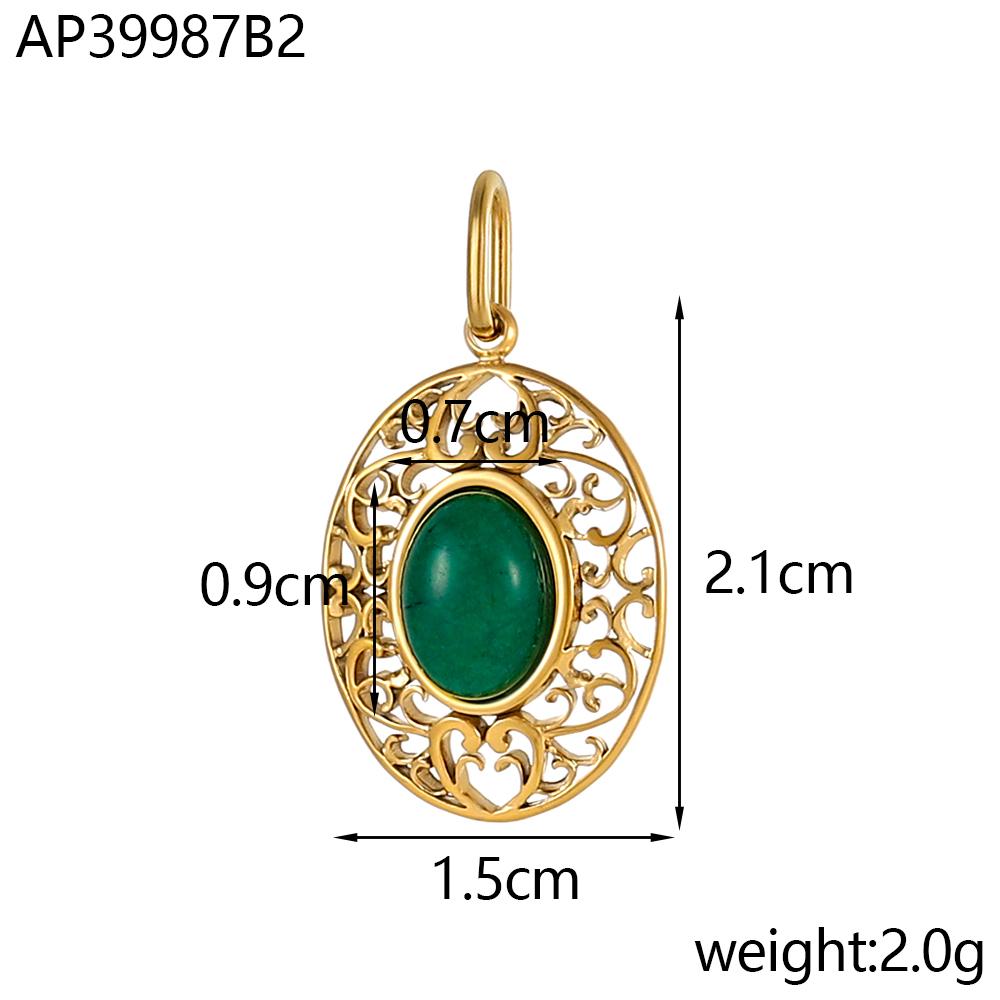

CARLIDANA New Geometric Round Oval Natural Stone Turquoise Stainless Steel Gold Plated Pendant Necklace Waterproof DIY Jewelry