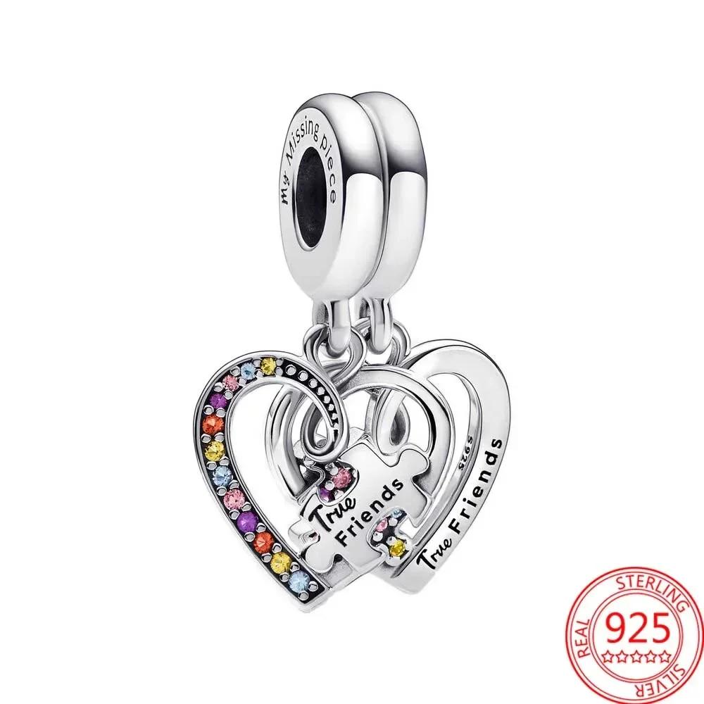 Colorful Full Diamond Charms Copper Heart Blooming Rose Round Beads Pendant Fit Original Bracelets Necklace Jewelry