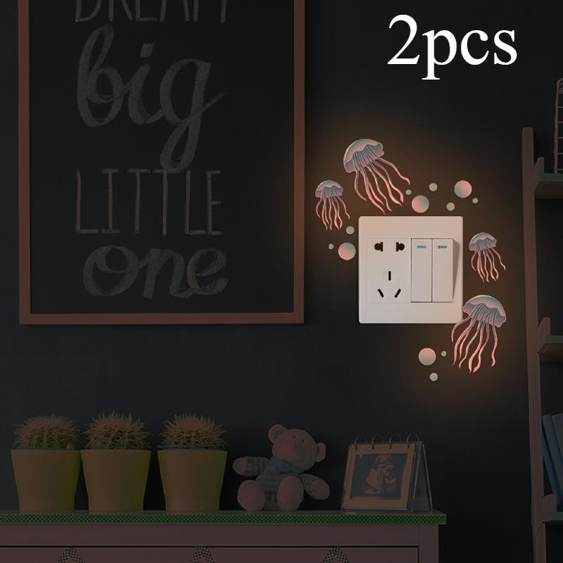 2pcs Wall Sticker Luminous Jellyfish Cartoon Fluorescent Switch Decoration Room Self-adhesive Sticker