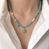Textured 3mm Natural Stone Turquoise Freshwater Pearl Bamboo Joint Beaded Necklace for Women Titanium Steel Beads Choker