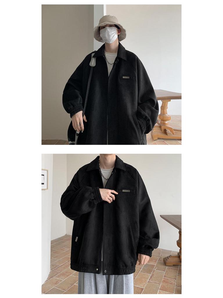 Men's Suede Velvet Jacket: Spring/Autumn Casual Loose Lapel for Cool Street Style Teens