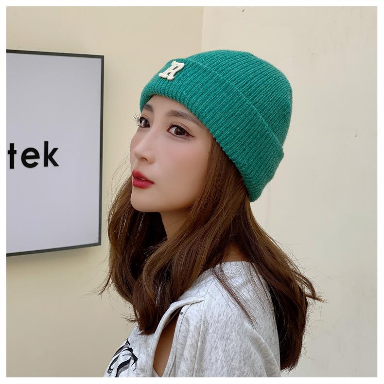 Winter Knitted Hat for Women Warm Pullover Hat P Shaped Bag Head Trendy Face Small Korean Version Wool Hat Men