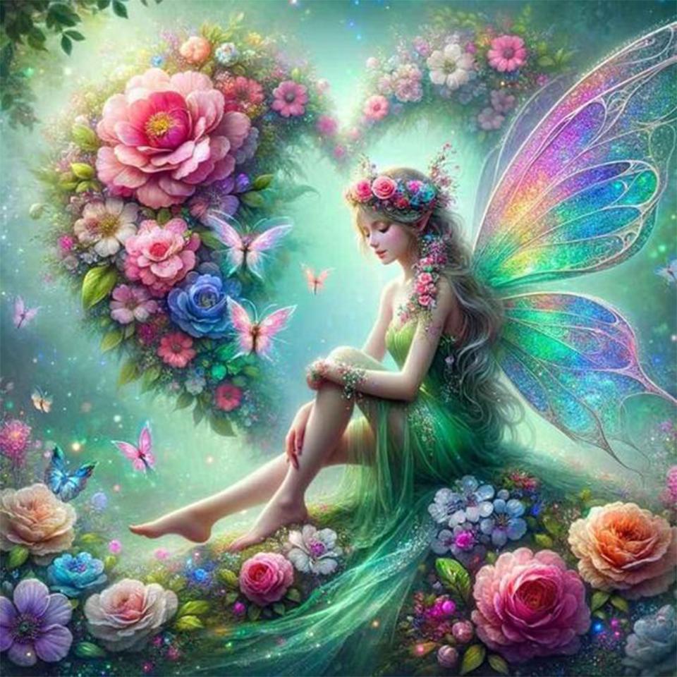 Cute Elf Girl Diamond Painting Set Flower Fairy Flower Cross Embroidery Handmade Mosaic DIY Art Designer Home Decor Gift