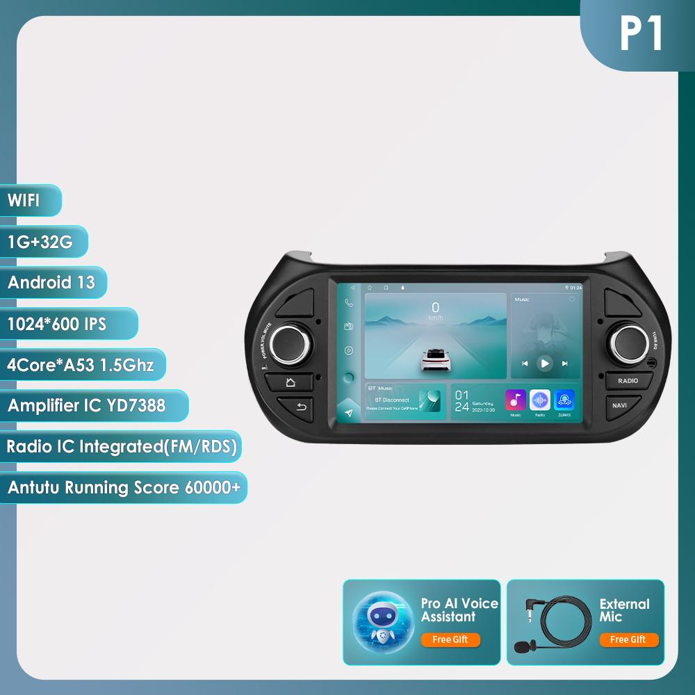 OSSURET Intelligent Carplay 4G RDS 7'' 7862 AI 2din Android 13 Car Radio for Fiat Fiorino /Citroen Nemo / Peugeot Bipper GPS Multimedia Video Player