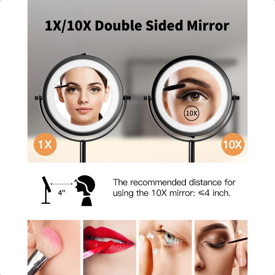 10X Magnifying Lighted Makeup Mirror 7 Inch Double Sided 1X 10X Magnification with Lights 360 Rotation Swivel Travel Make Up Mi