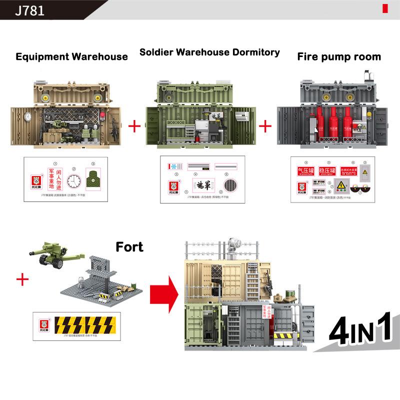 WW2 Military MOC War 2 Container Camp Equipment Warehouse SWAT Scene Cannon Base Model Building Blocks Bricks Children Toys Gift