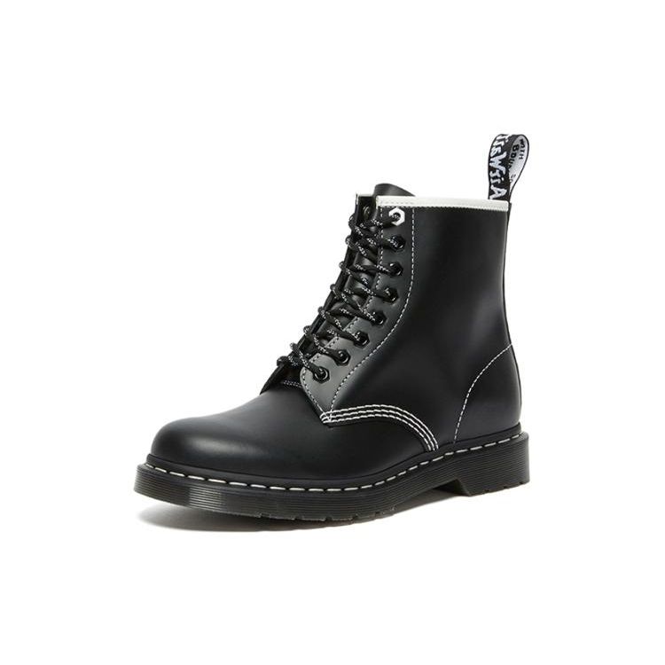 Dr. Martens Leather Color-Blocked Glossy Short Boots Women Boots Black 27303001