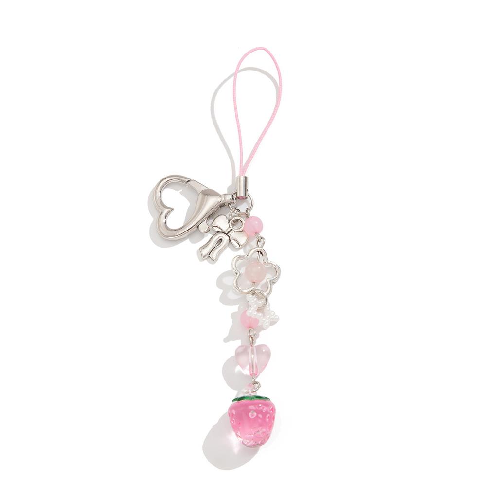 Wind Heart Shape Strawberry Pendant Keychain Female, Sweet Tulip Star Mobile Phone Chain Lanyard