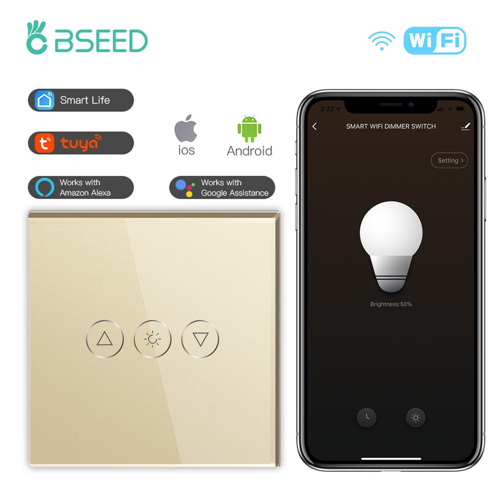 BSEED EU Touch Wifi Light Dimmer 1 Gang Smart Wireless Wifi Dimmer White Black Golden Colors For Smart Home