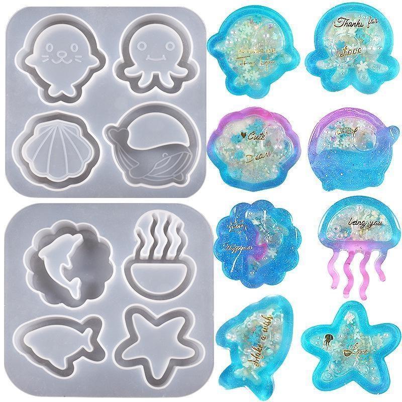 DIY Silicone Pendant Mold Epoxy Resin Cartoon Animal Quicksand Charm Oranment Mould Key Chain Pendant Decoration Making