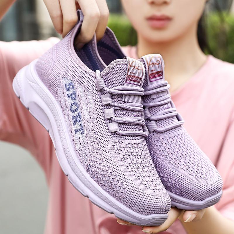Shoes women's solid color versatile sports and leisure shoes women's shoes soft sole lightweight polyurethane fly-woven single shoes