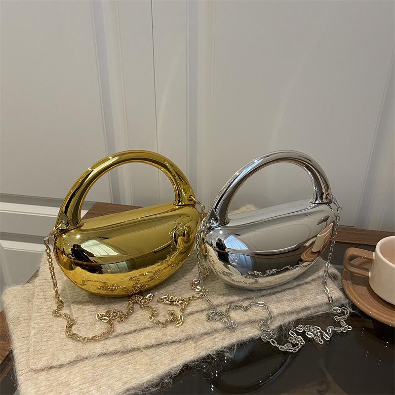 Party Purse Chest Shape PVC Bag For Women Mini Crossbody Bag Metal Chain Shoulder Bag Luxury Gold Silvery Lipstick Pouch