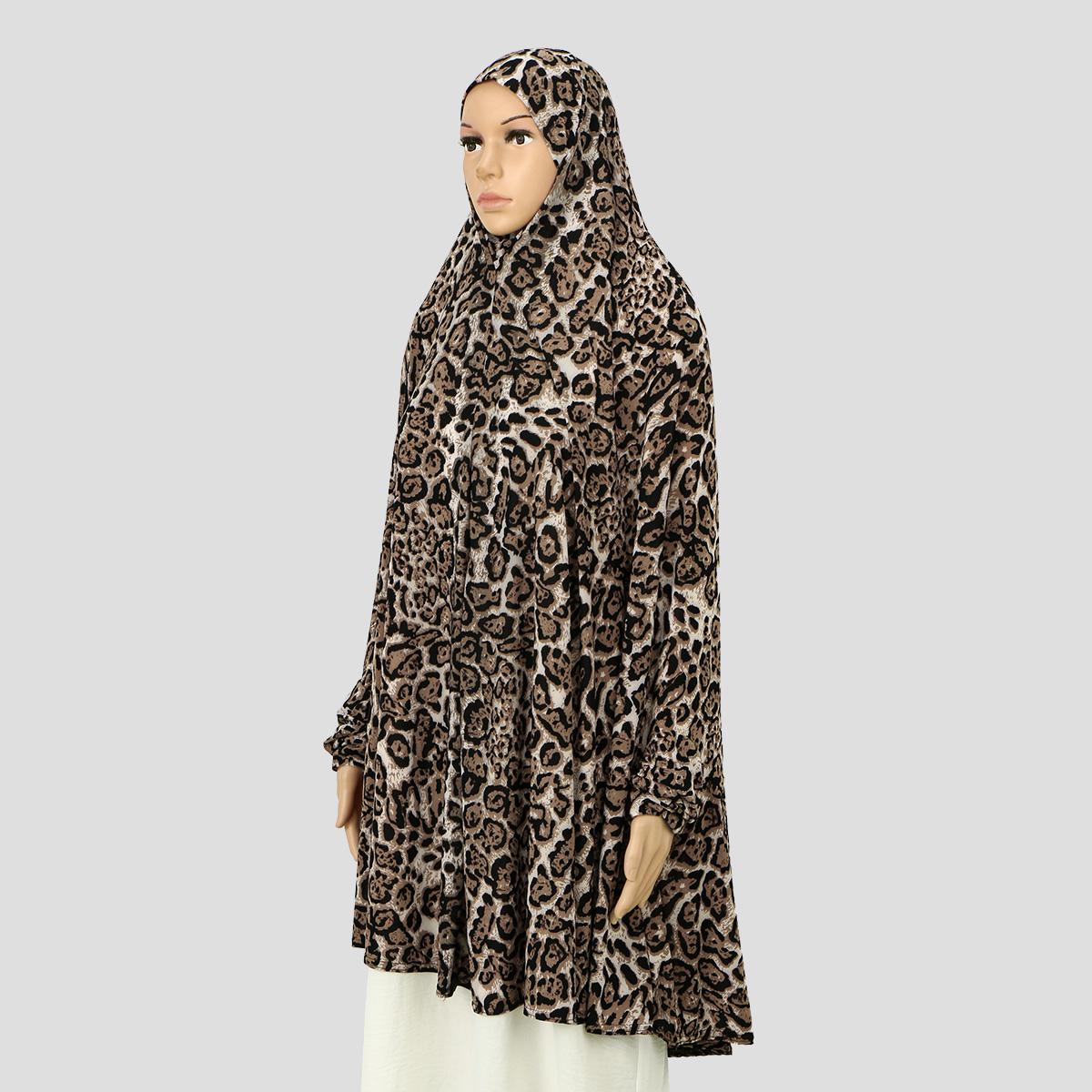 Модный Химар-Хиджаб с Леопардовым Принтом для Женщин Полное Покрытие Мгновенный Хиджаб Абая Мусульманский Готовый к Ношению Мгновенный Бавал Хиджаб для Молитвы