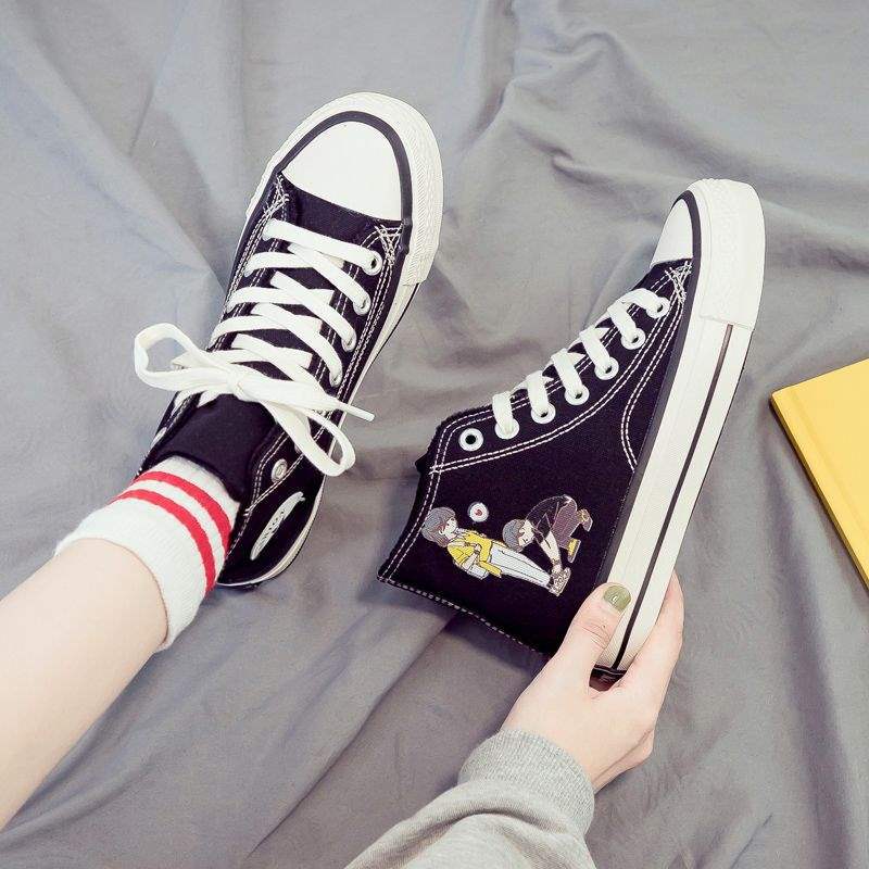 Autumn and Winter High-top Couple Large-size Canvas Board Shoes Children Black Velvet Cotton Shoes Work Leisure Flat-bottom Fashion Trend